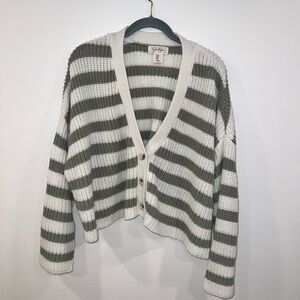Green and white striped cardigan